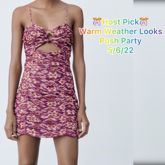 ZARA FLORAL PRINTED DRESS WITH DRAPING - Picture 1 of 9